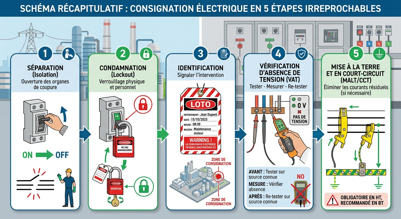 CONSIGNATION ELECTRIQUE : LA PROCEDURE TERRAIN EN 5 ETAPES POUR TRAVAILLER EN TOUTE SECURITE